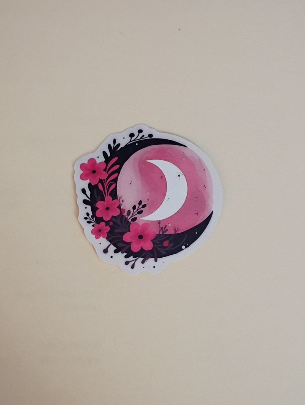 10/$10 Stickers Decal - Black & White Crescent Moons With Pink Sky & Flowers
